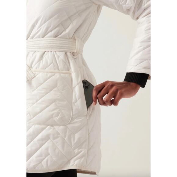 Athleta Mendocino Puffer Coat Quilted White Light Quilted Belted Size 2X NWT - Picture 3 of 16